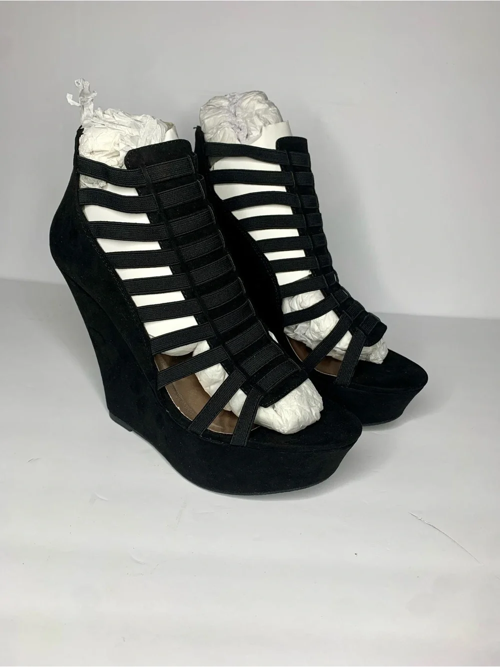 Charlotte Russe Black Strappy Platform Wedge Sandals
